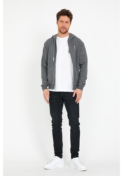 Polostate Erkek İskelet Nakış Fermuarlı 3 İplik Sweatshirt Antrasit