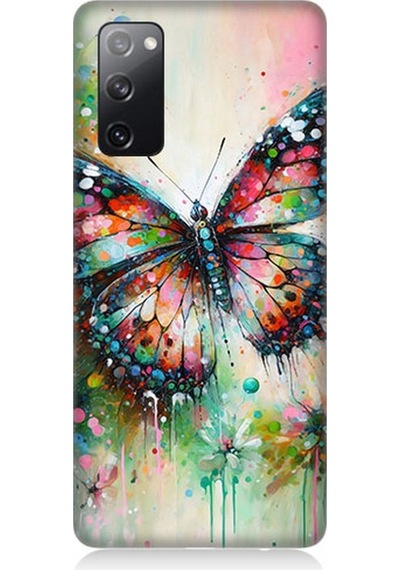 Samsung Galaxy S20 Fe Uyumlu Parıltılı Kanatlı Gökkuşağı Kelebeği Desenli Silikon Kılıf Çok Renkli