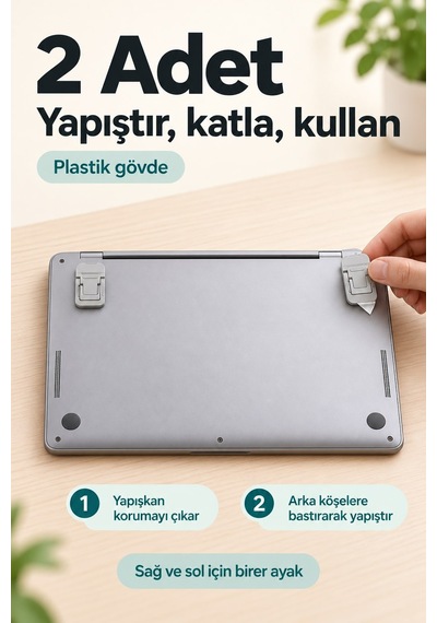 2 Kademeli Yükseltme Ayarlı Katlanır Mini Laptop Standı Yapışkanlı Ayak 2 Adet