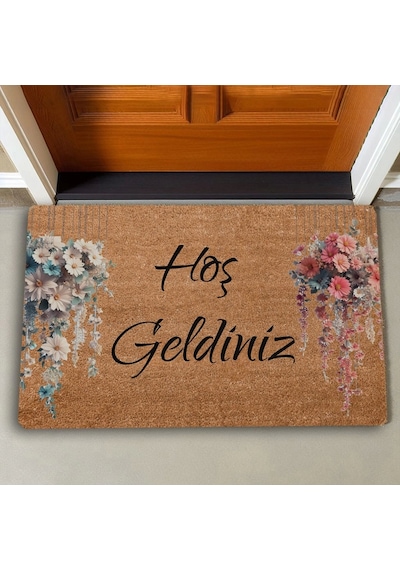 Valerine Life Sarkaç Beyaz Pembe Papatya Demetleri Hoş Geldiniz Kapı Önü Paspası 45x70cm