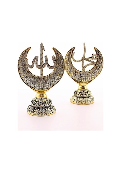 Orta Boy Biblo 20 Cm Hilal 2'li Gold Allah Muhammed Polyester Üzerine Metal Kaplama Biblo