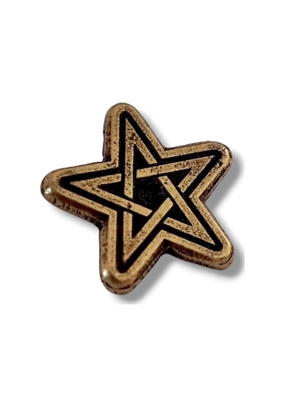 Yörük Tasarım Pentagram Yıldız Antik Sarı Deekope Kesim Yaka Rozeti Kahverengi