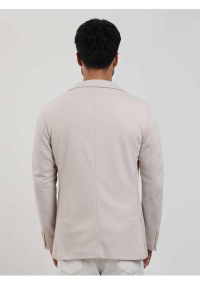 Dufy Krem Erkek Slim Fit Düz Mono Yaka Casual Ceket - 104445-krem Krem
