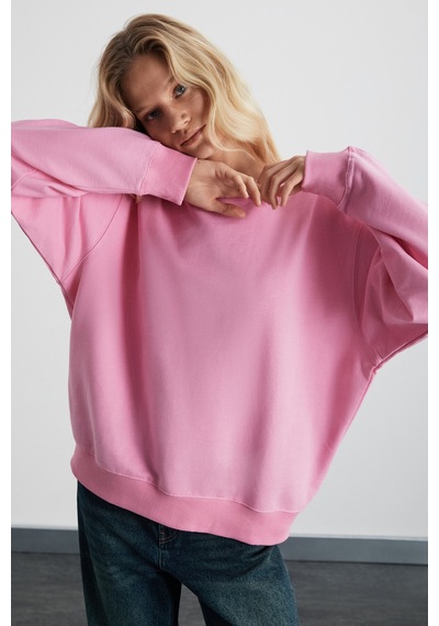 Grımelange Karıus  Kadın Organik Pamuklu Içi Polarlı Oversize Yuvarlak Yakalı Pembe Sweatshirt