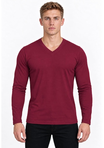 Axxel Erkek Kırmızı Pamuklu Likralı Süprem Uzun Kollu T-shirt-d236