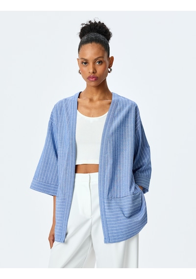 Koton V Yaka Cep Detaylı Oversize Çizgili Kruvaze Kimono Mavi Çizgili 5sak50014pw Mavi Çizgili Çok Renkli