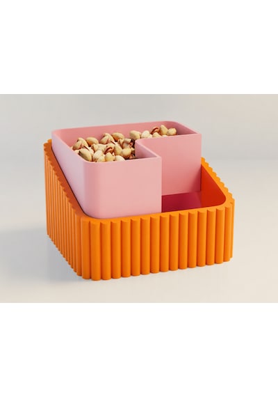 3d Baskı Fıstık Kasesi - Çift Hazneli Kabuk Ayırıcı Sunum Kasesi - Turuncu Pembe Diğer