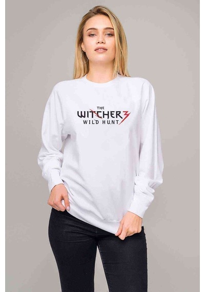 The Witcher Logo Baskılı Beyaz Kadın Sweatshirt