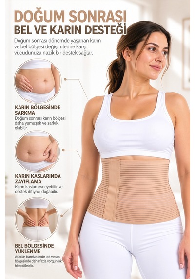 Modalarge Doğum Sonrası Toparlayıcı Korse Lohusa Korsesi Abdominal Sezeryan Ameliyat Sonrası Ayarlanabilir Esnek Fıtık Misinalı Bel Korsesi Bej