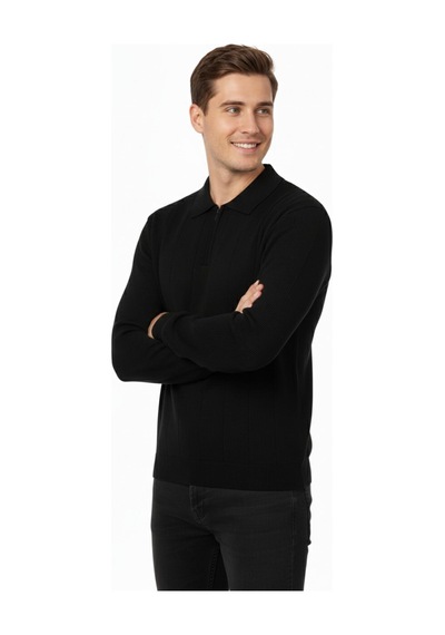 Dynamo Erkek Polo Yaka Fermuarlı Triko Kazak Regular Fit 7019 Bgl-st04922 Siyah