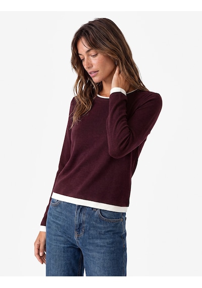 Koton Slim Fit Renk Kontrastlı Katmanlı Uzun Kollu Bisiklet Yaka Tişört Mor 7wak50105ek