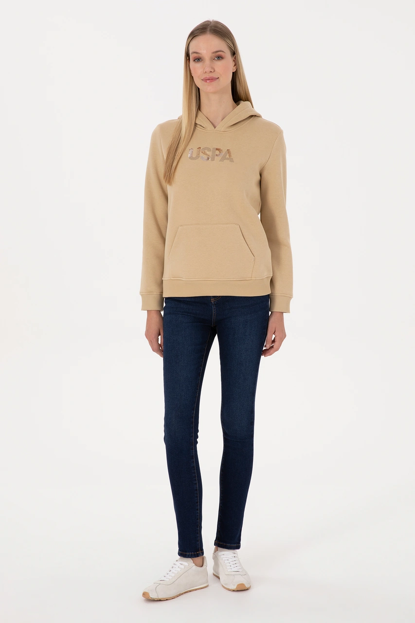 U.S. Polo Assn. Kadın Kum Kapüşonlu Basic Sweatshirt 50307711-VR085