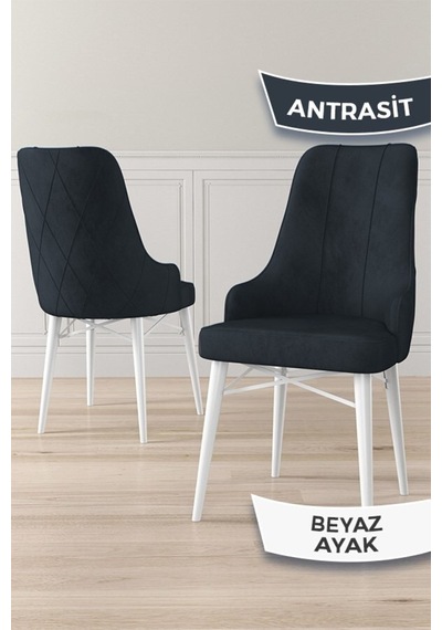 Canisa Neta Serisi, 1.sınıf Babyface Kumaş , Beyaz Gürgen Ayak, 8 Adet Antrasit Yemek Odası Sandalye Sandalye Antrasit Ayakları Beyaz