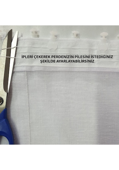 Lüks Keten Görünümlü Tül Pede Pilesiz, Beyaz- Krem- Gri Renkleri