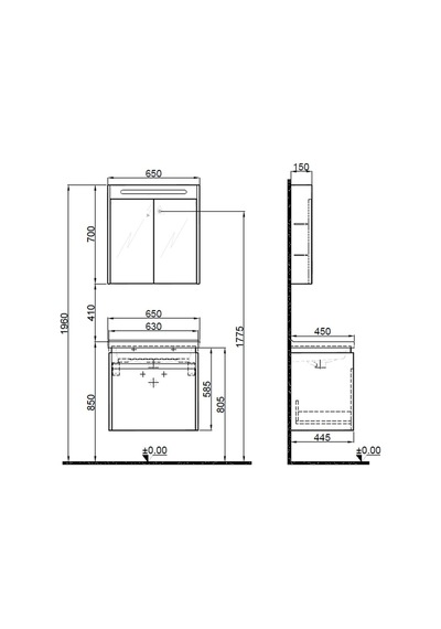 Kale Idea 2.0 65 Cm Tek Çekmeceli Set Pasifik A Lavabo Dolabı + Aynalı Dolap Ceviz