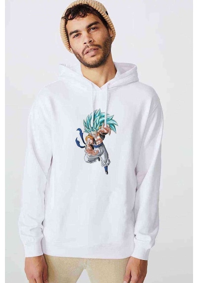 Anime Dragon Ball Z Son Goku Baskılı Beyaz Erkek Kapşonlu Sweat
