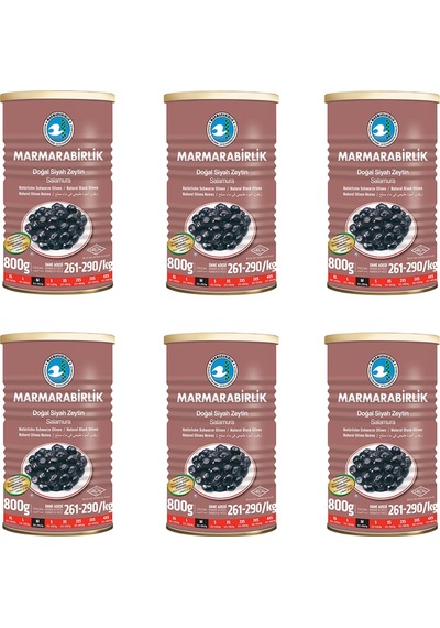 Marmarabirlik Salamura 261-290 KB M Siyah Zeytin Teneke 6 x 800 G
