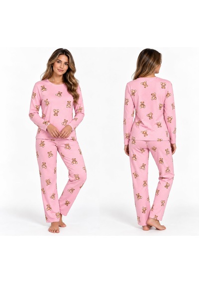 Pijama Denizi Pijama Partisi Kadın Uzun Kollu Pijama Takımı Pdesenli Rahat Ev Giyim Seti, 2 Parça PEMBE Pijama Denizi Pijama Partisi Kadın Uzun Kollu Pijama Takımı Pdesenli Rahat Ev Giyim Seti, 2 Parça PEMBE