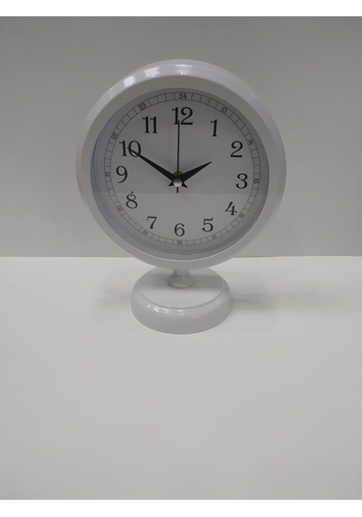 Beyaz Metal Ofis Salon Otel Masa Saati 25*20 cm