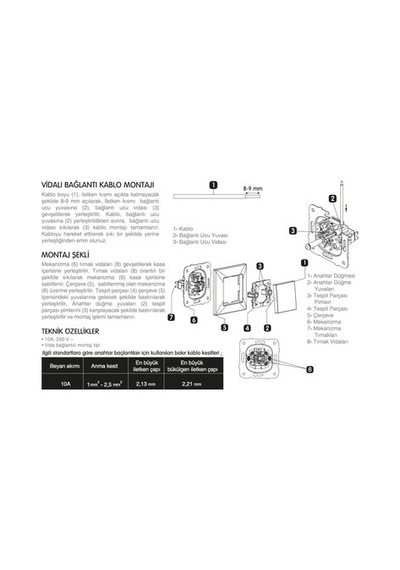 Tekli Anahtar Modern Tasarım 1 Adet Klemensli