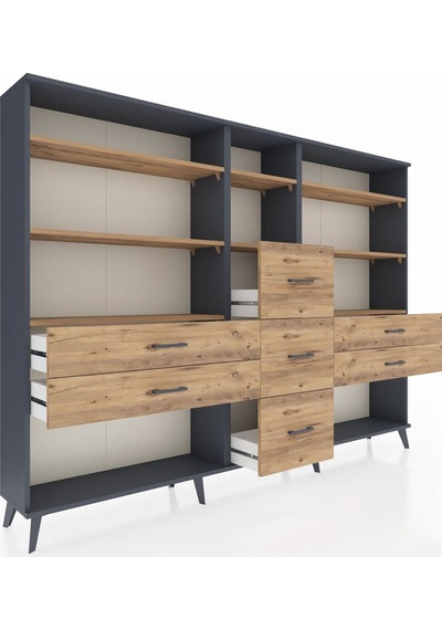 Arges Dolap 8 Raflı 7 Çekmeceli 220x30x163 Antrasit-çam Atlas Çam - Antrasit Arges Dolap 8 Raflı 7 Çekmeceli 220x30x163 Antrasit-çam Atlas Çam - Antrasit