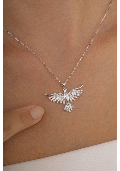 Gümüş Pazarım Anka Kuşu Kadın Gümüş Kolye Silver Çok Renkli