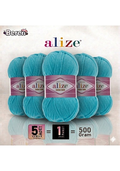 Cotton Gold - 287 Turkuaz - 5'li Paket - 100gr/330m - Pamuklu Hırka Yelek Amigurumi İpi
