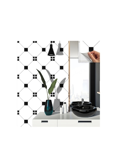 Kendinden Yapışkanlı Siyah Geometrik Desenli Pvc Karo 30x30 Cm 56 Adet 5m2