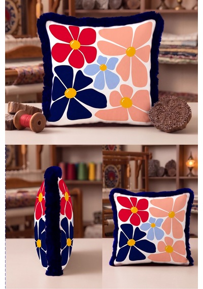 Retro Çiçek Desenli Saçaklı Yastık Kılıfı - Pop Art Floral Modern Lacivert Püsküllü Kırlent Kılıfı Sakin Yörünge Lime Retro Çiçek Desenli Saçaklı Yastık Kılıfı - Pop Art Floral Modern Lacivert Püsküllü Kırlent Kılıfı Sakin Yörünge Lime