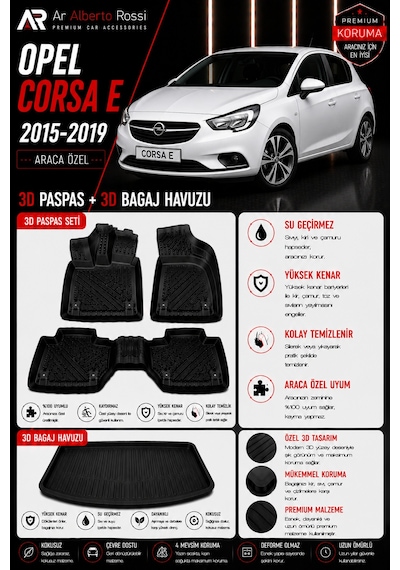 Opel Corsa E 2015-2019 Araca Özel 3d Paspas + 3d Bagaj Havuzu