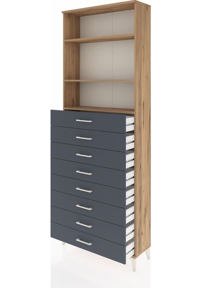 Arges Dolap 3 Raflı 8 Çekmeceli 88x30x243 Çam-antrasit Çam
