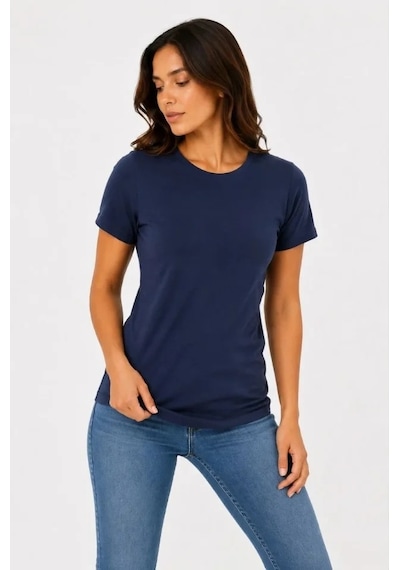 Valensdesign Basic Tişört Bisiklet Yaka Kısa Kol Günlük Yazlık Slim Fit T-shirt - Lacivert
