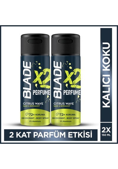 Blade X2 Perfume Citrus Wave Erkek Deodorant Body Spray 2x150 Ml Leke Bırakmaz %0 Alüminyum 23284416