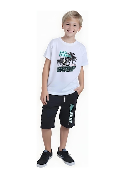 Fyk Kids Erkek Çocuk Yazlık Surf Baskılı Alt-üst Takım Beyaz