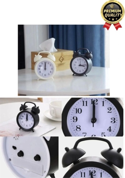 Premium Kalite Dekoratif Pilli Yüksek Sesli Alarmlı Çift Çan Formlu Masaüstü Mini Analog Çalar Saat