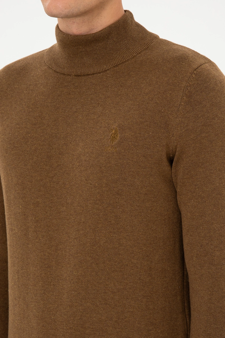 U.S. Polo Assn. Erkek Slim Fit Yarım Balıkçı Yaka Haki Melanj Basic Kazak 50307783-VR125