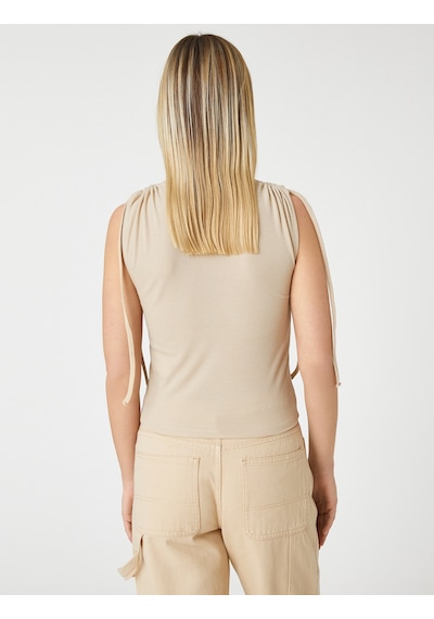 Koton Crop Tişört Kolsuz Omzu Büzgü Detaylı Bej 3sak10023ek Ekru
