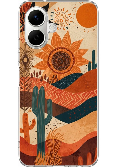 Tecno Spark Go 2 Uyumlu Etnik Güneş Ve Mandala Figürlü Toprak Tonları Baskılı Silikon Kılıf Renkli