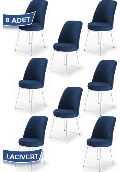 Canisa Concept Dexa Serisi, Üst Kalite Yemek Odası Sandalyesi, Metal Beyaz Iskeletli, 8 Lacivert Adet Lacivert, Metal
