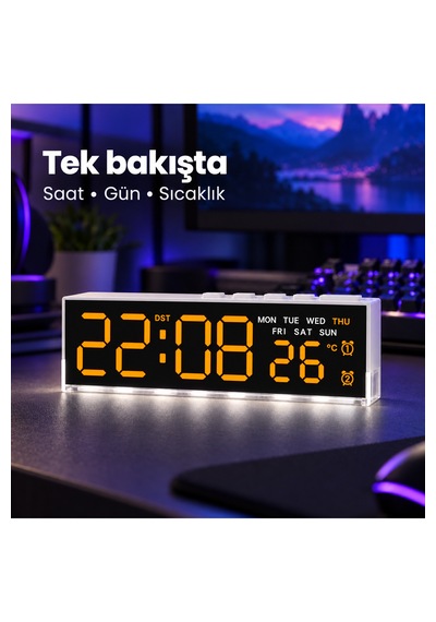 Akıllı Led Dijital Masa Saati Turuncu Renk