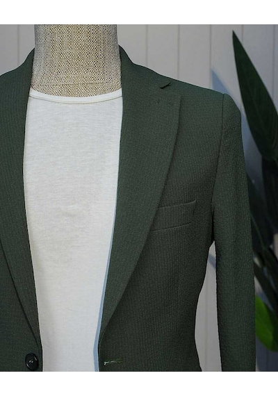 Bys Beystil Sivri Yaka Haki Spor Casual Jogger Takım Gofre - Slim Fit