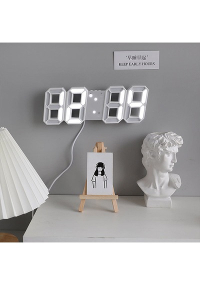 Dekoratif Dijital Led Masa Duvar Saati 3d Dijital Saat Çalar Saat Led Elektronik Saat Beyaz