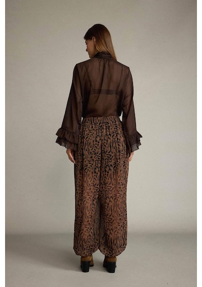 Defacto Relax Fit Normal Bel Leopar Desenli Şifon Pantolon G5653ax25wnbn306 Kahve-bn306