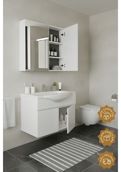 Teta Home Kahire 65 Cm Mdf Banyo Dolabı Seti Beyaz Beyaz Teta Home Kahire 65 Cm Mdf Banyo Dolabı Seti Beyaz Beyaz