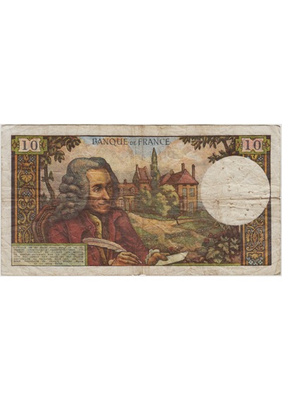 Fransa 10 Frank 1967 Voltaire Temalı. İğne Delikleri Var Çok Temiz -