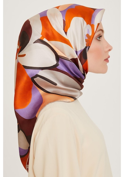Armine İpek Eşarp 2025 Kış - 9200-06 Twill - Turuncu Gri