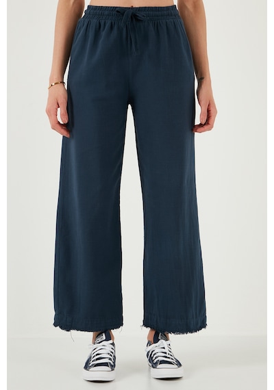 Lela Pamuklu Relaxed Fit Yüksek Bel Geniş Paça Bayan Pantolon 668Yp5275 Lacivert