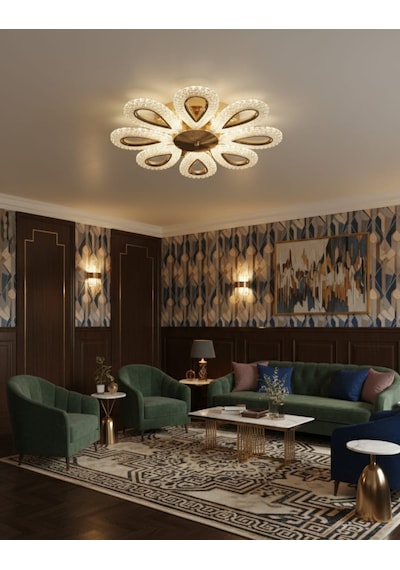 Yagmur 8li Gold Avize 3 Renk Led Secenekli Salon Oturma Odası Avize Altın - Gold