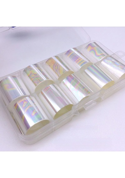 10lu Tırnak Süsleme Folyosu Şeffaf Holografik Dizayn Nail Art Transfer Folyo Wnf-227