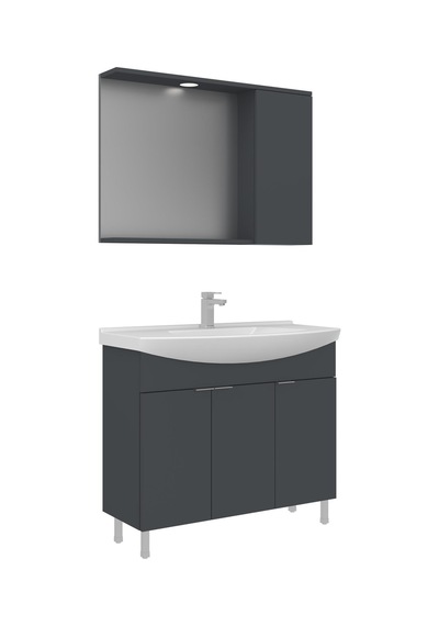 Orka Purus 100 Cm Mat Antrasit Spot Aynalı Banyo Dolabı Takım Ayaklı Antrasit